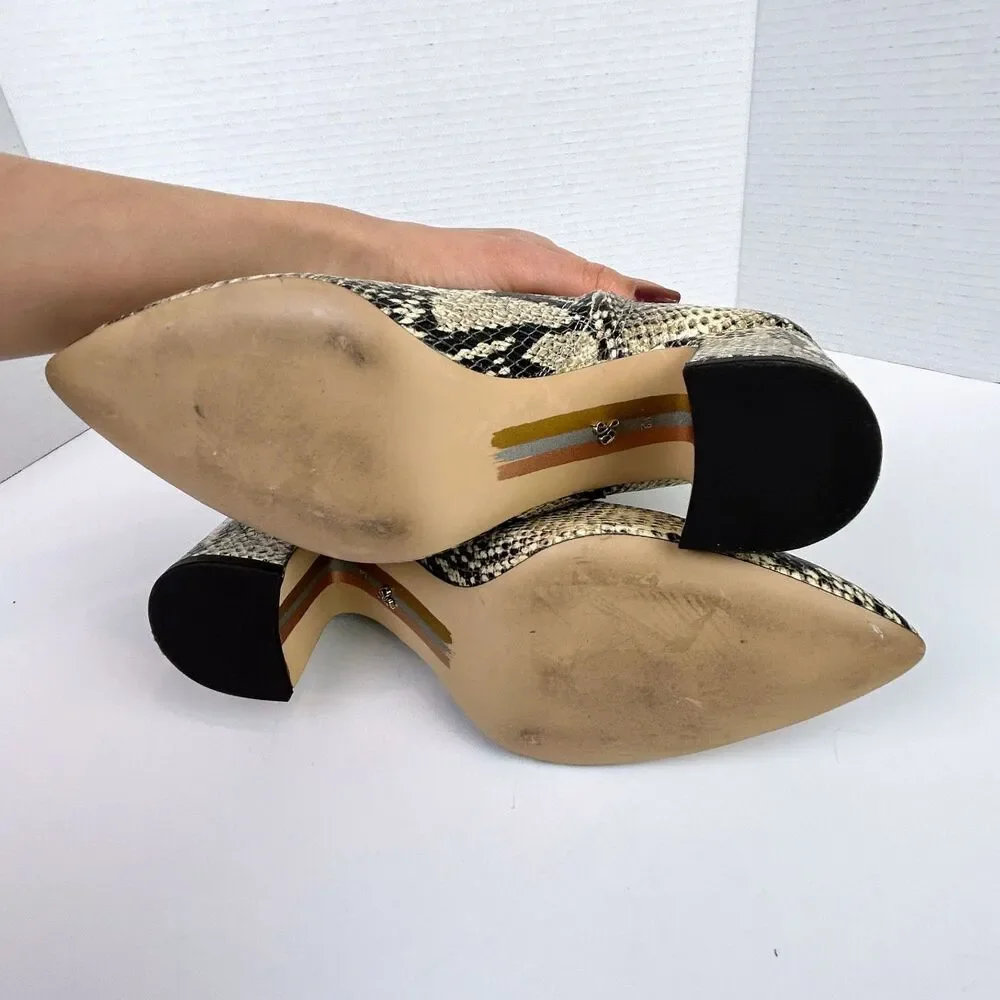 Sam Edelman Hilty Ankle Boots Snake Print Python Heeled Booties Beige Black 8.5